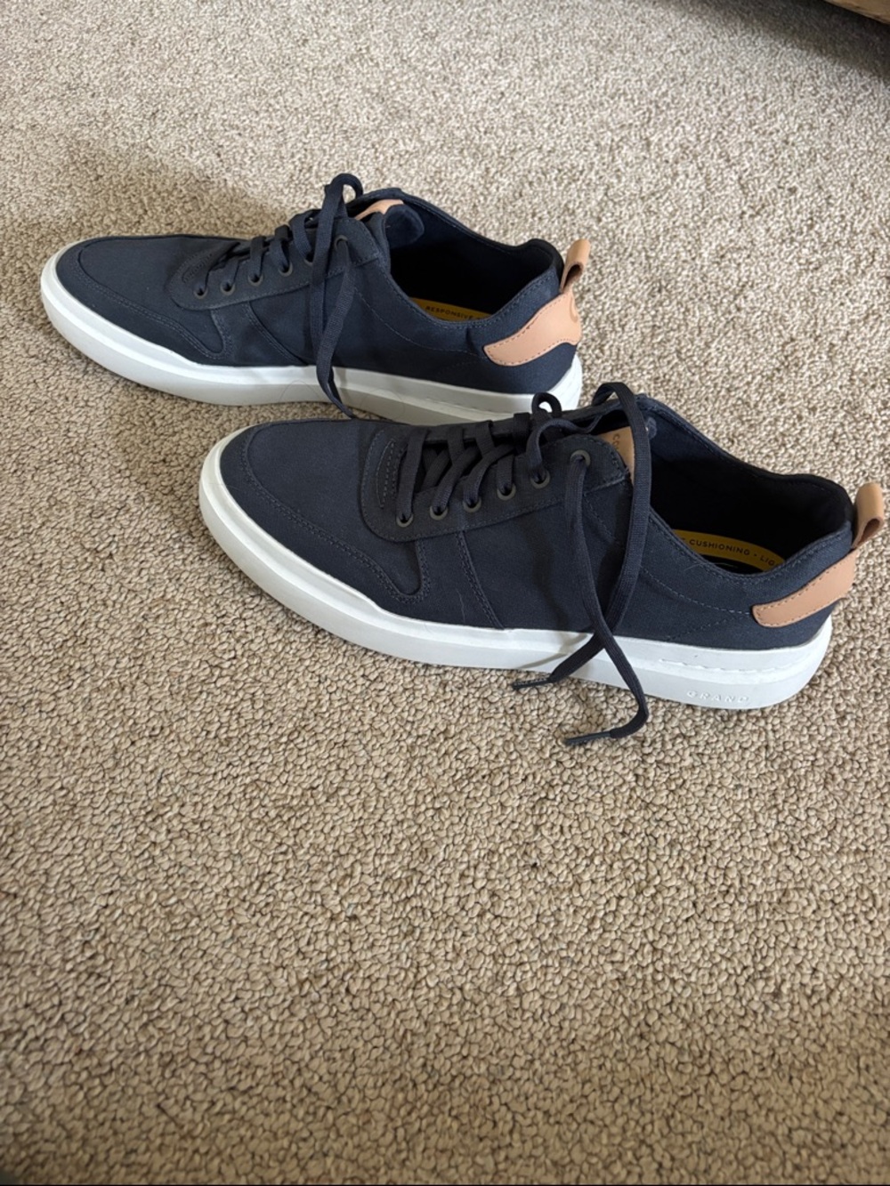 Cole Haan Navy Canvas Low-Top Sneakers with Tan Leather Accents - Picture 5 of 6